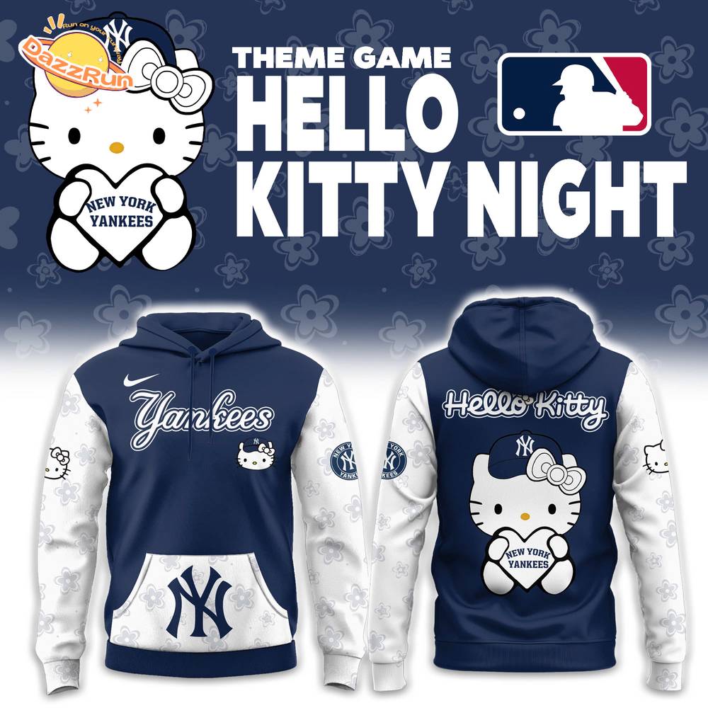 New York Yankees with Theme Game Hello Kitty NIGHT Hoodie New York Yankees with Theme Game Hello Kitty NIGHT Hoodie
