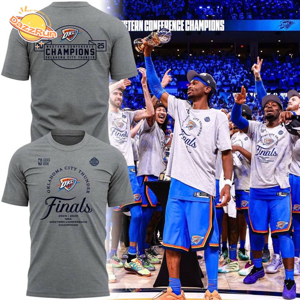 THUNDER 2025 WESTERN CONFERENCE FINALS CHAMPIONS LOCKER ROOM T-SHIRT THUNDER 2025 WESTERN CONFERENCE FINALS CHAMPIONS LOCKER ROOM T-SHIRT