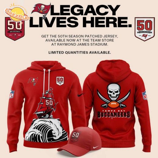 Tampa Bay Buccaneers Celebrate the legacy of 50 Seasons Hoodie 2025 Red