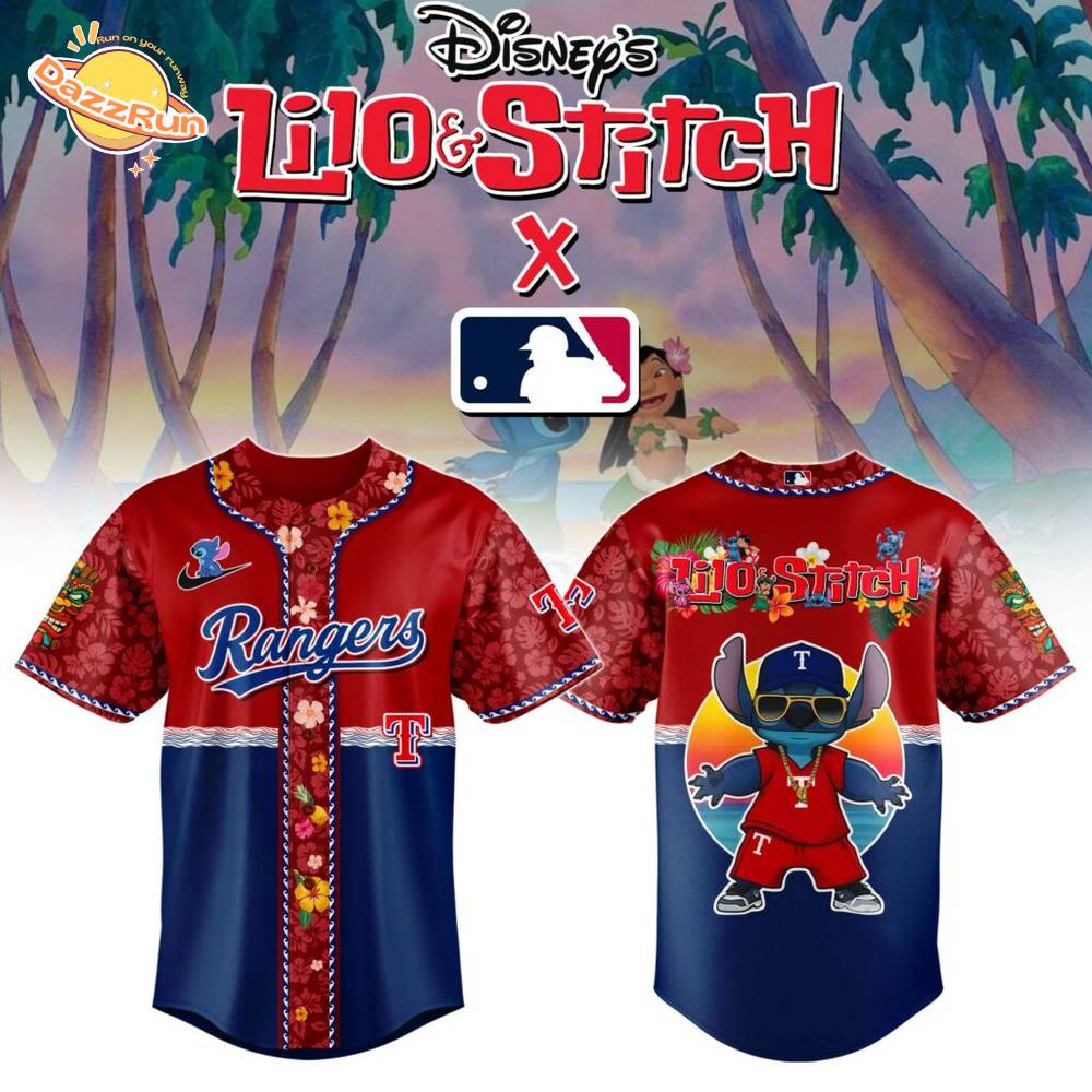 Texas Rangers MLB x Lilo & Stitch Jersey Texas Rangers MLB x Lilo & Stitch Jersey