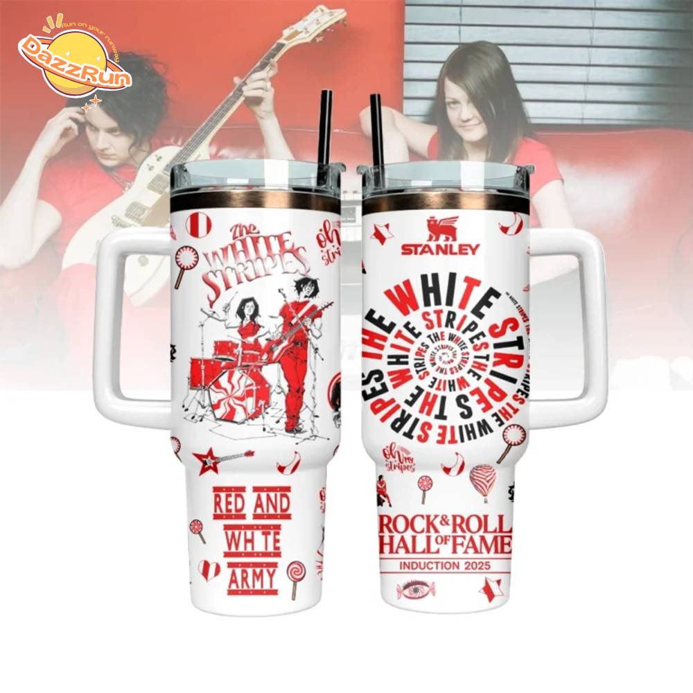 The White Stripes x Rock & Roll Hall of Fame Custom Stanley Quencher 40oz Stainless Steel Tumbler With Handle The White Stripes x Rock & Roll Hall of Fame Custom Stanley Quencher 40oz Stainless Steel Tumbler With Handle