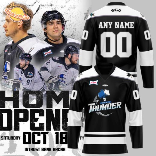 Wichita Thunder Black And White Hockey Jersey 2025 custom name and number