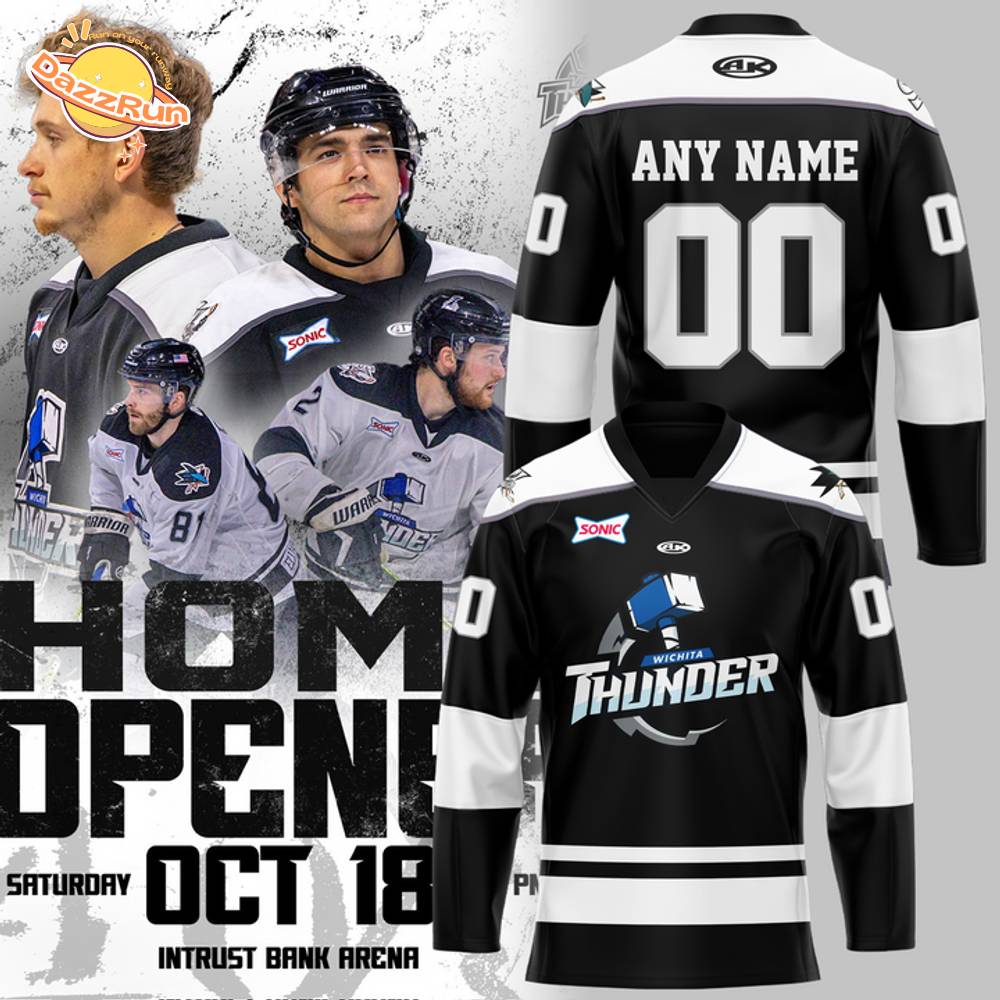 Wichita Thunder Black And White Hockey Jersey 2025 custom name and number Wichita Thunder Black And White Hockey Jersey 2025 custom name and number