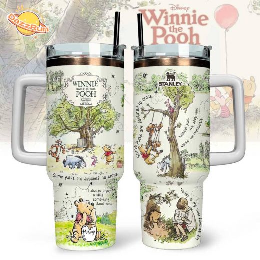 Winnie The Pooh Custom Stanley Quencher 40oz Stainless Steel Tumbler With Handle