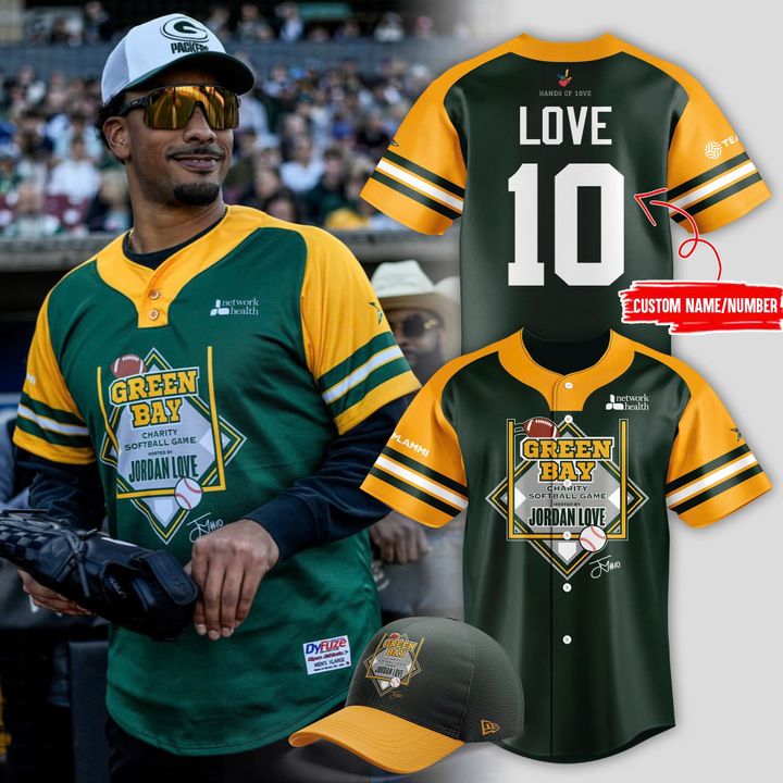 Green Bay Packers x Jordan Love Baseball Jersey 2025 Custom Green Bay Packers x Jordan Love Baseball Jersey 2025 Custom