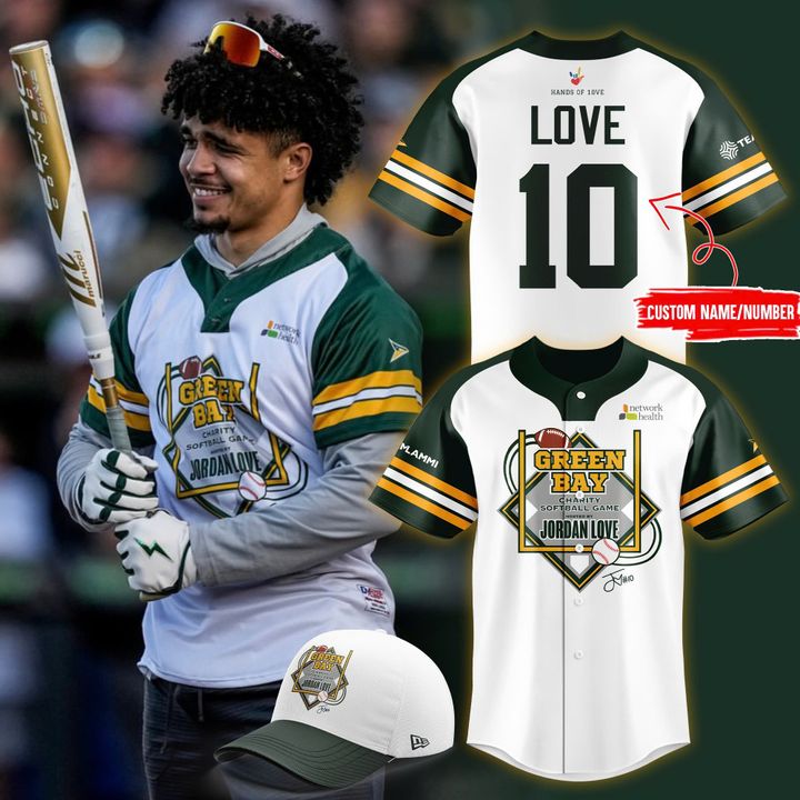 Green Bay Packers x Jordan Love Baseball Jersey 2025 Custom White Green Bay Packers x Jordan Love Baseball Jersey 2025 Custom White