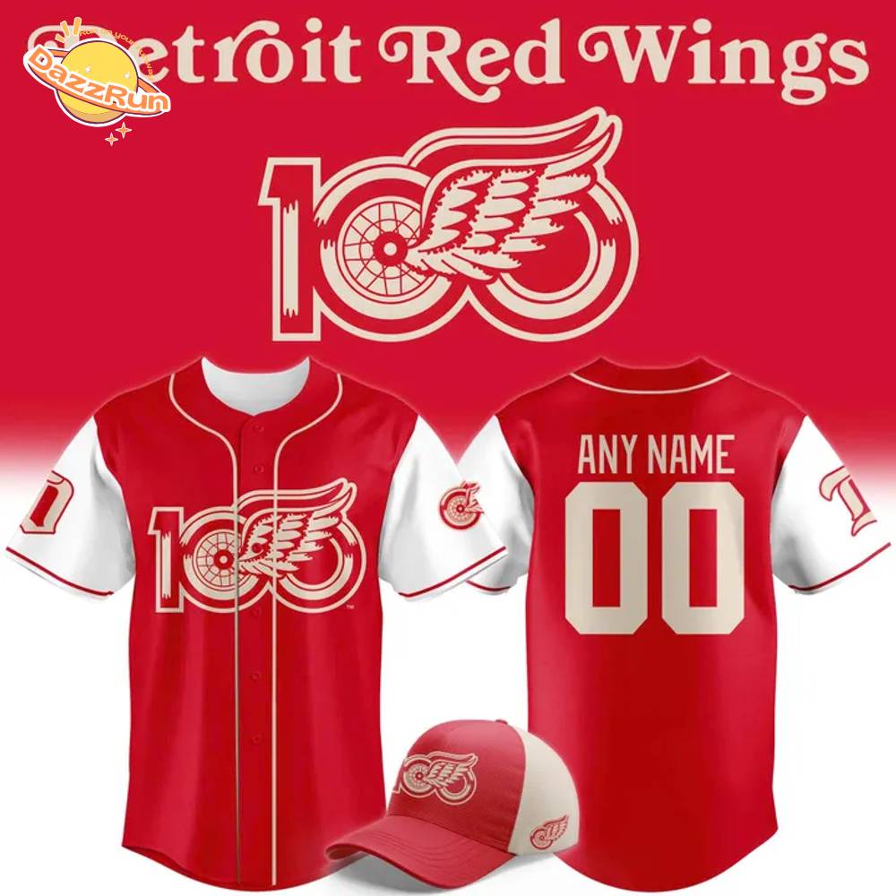 Detroit Red Wings 100 YEARS OF HOCKEYTOWN Baseball Jersey Detroit Red Wings 100 YEARS OF HOCKEYTOWN Baseball Jersey