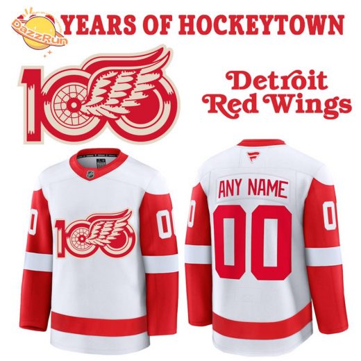 Detroit Red Wings 100 Years Of Hockeytown Red And White Jersey
