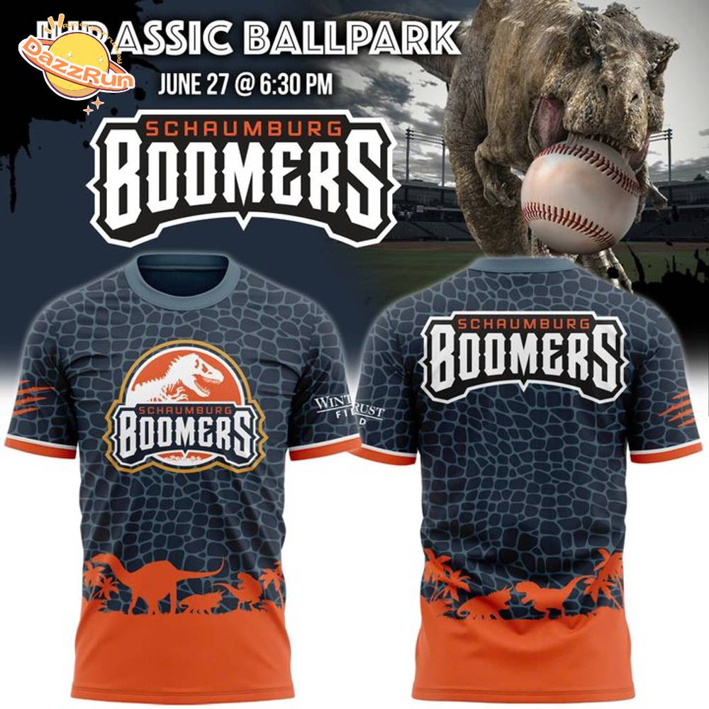 Limited Edition Schaumburg Boomers Jurassic Ballpark T-Shirt 2025 Limited Edition Schaumburg Boomers Jurassic Ballpark T-Shirt 2025