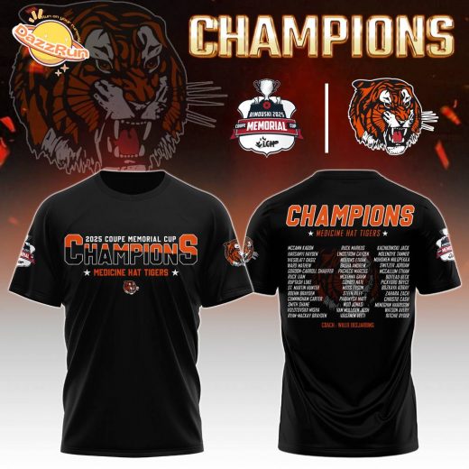 Medicine Hat Tigers tshirt Champions Memorial Cup 2025 Editions Limited
