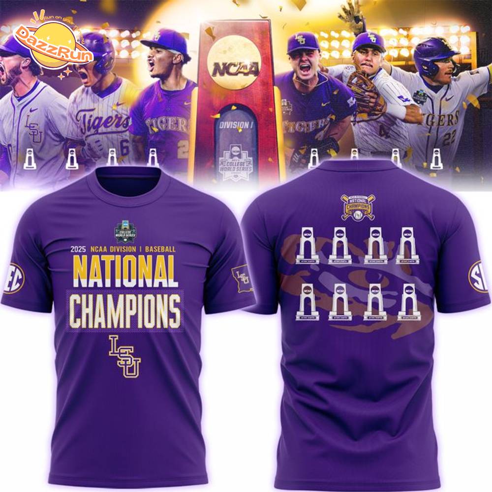 Men's LSU Tigers 2025 NCAA Baseball Men's College World Series Champions T-Shirt Men's LSU Tigers 2025 NCAA Baseball Men's College World Series Champions T-Shirt