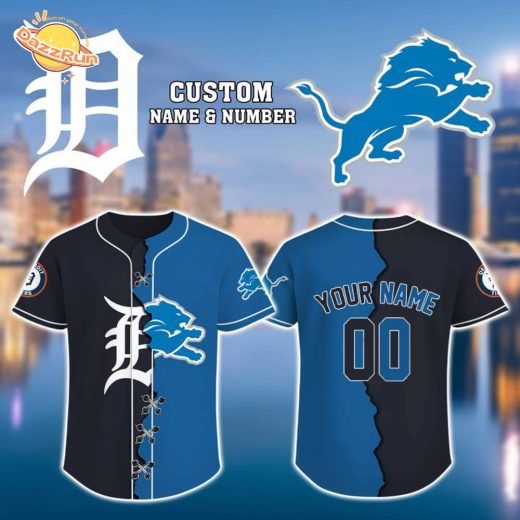 Detroit Tigers Mix Detroit Lions Baseball Jersey For Fan-3D Baseball Jersey
