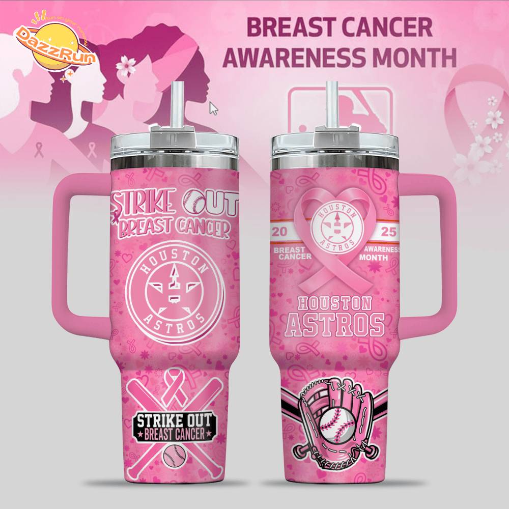 Houston Astros Breast Cancer Awareness Tumbler With Handle Houston Astros Breast Cancer Awareness Tumbler With Handle