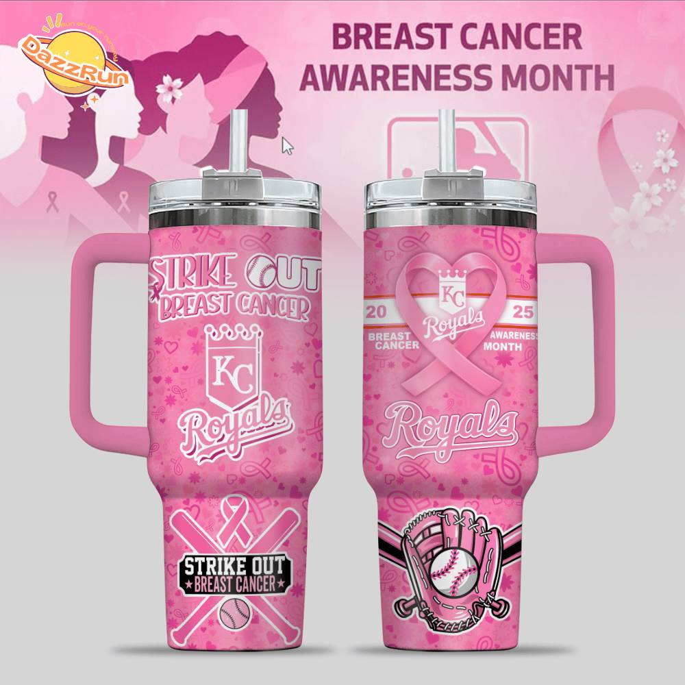Kansas City Royals Breast Cancer Awareness Tumbler With Handle Kansas City Royals Breast Cancer Awareness Tumbler With Handle