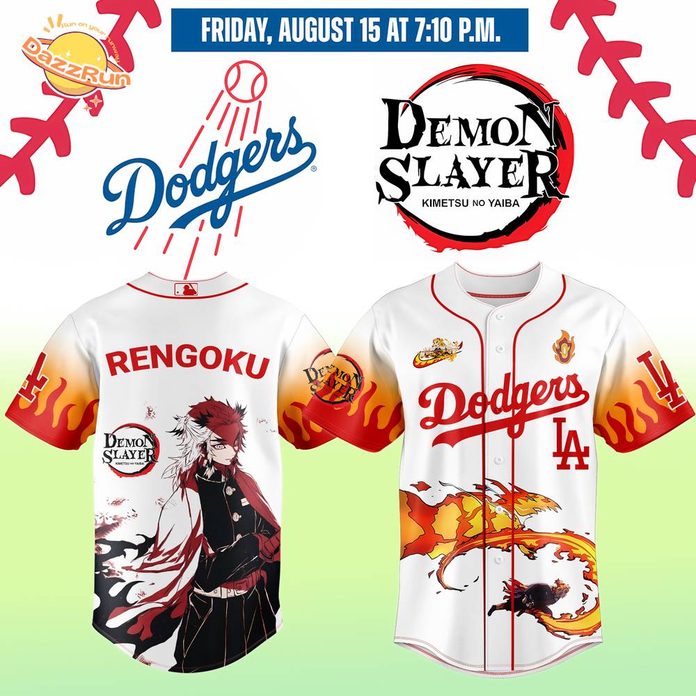 LA Dodgers _ Demon Slayer Rengoku Kyōjurō Jersey 2025 LA Dodgers _ Demon Slayer Rengoku Kyōjurō Jersey 2025