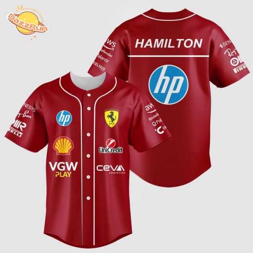 Lewis Hamilton Ferrari Baseball Jersey – F1 Racing Team Pit Crew Shirt 2025