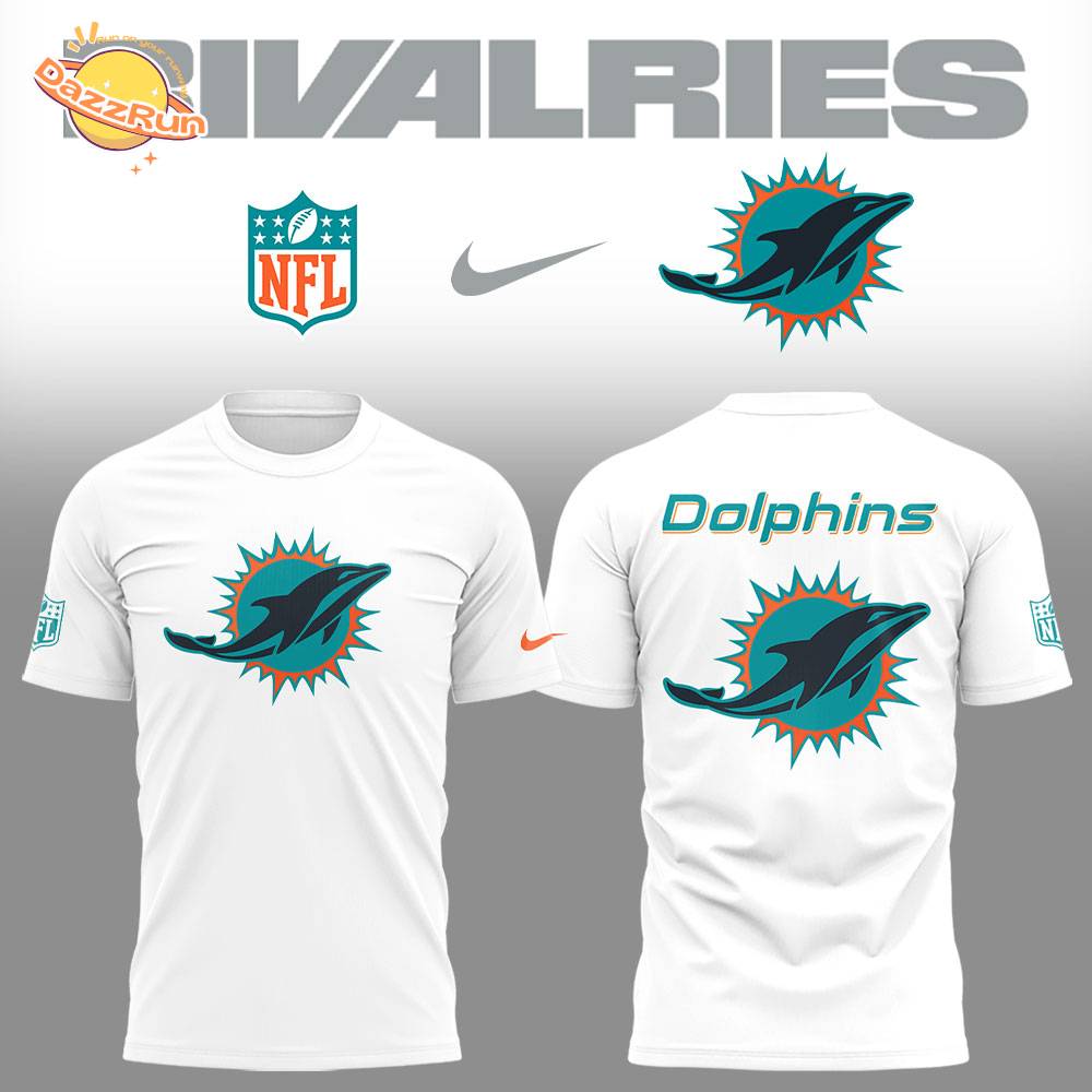 Limited Edition Dolphins Football Rivalries Teaser Logo White TShirt Limited Edition Dolphins Football Rivalries Teaser Logo White TShirt