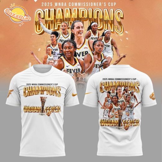 Limited Edition Indiana Fever 2025 WNBA Commissioner’s Cup Champions White Shirt