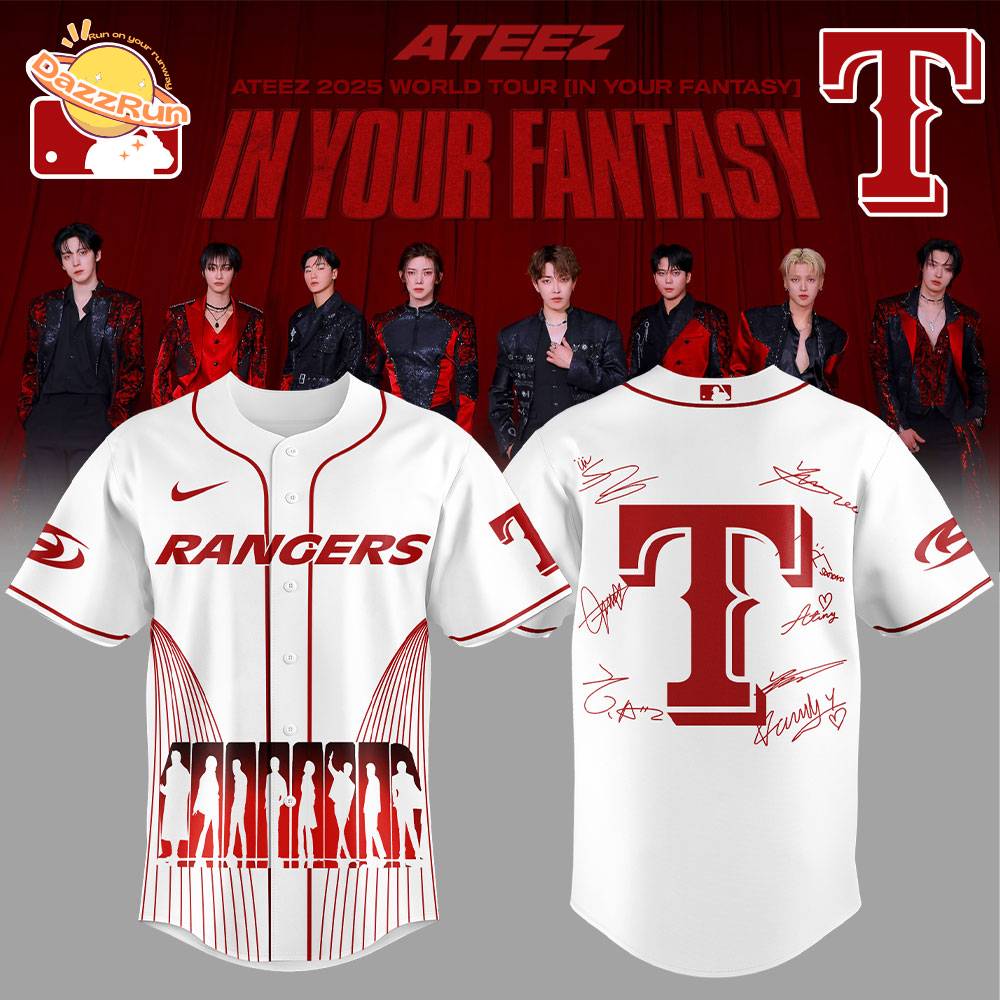 Limited Edition Texas Rangers ATEEZ World Tour Signature White Jersey Limited Edition Texas Rangers ATEEZ World Tour Signature White Jersey