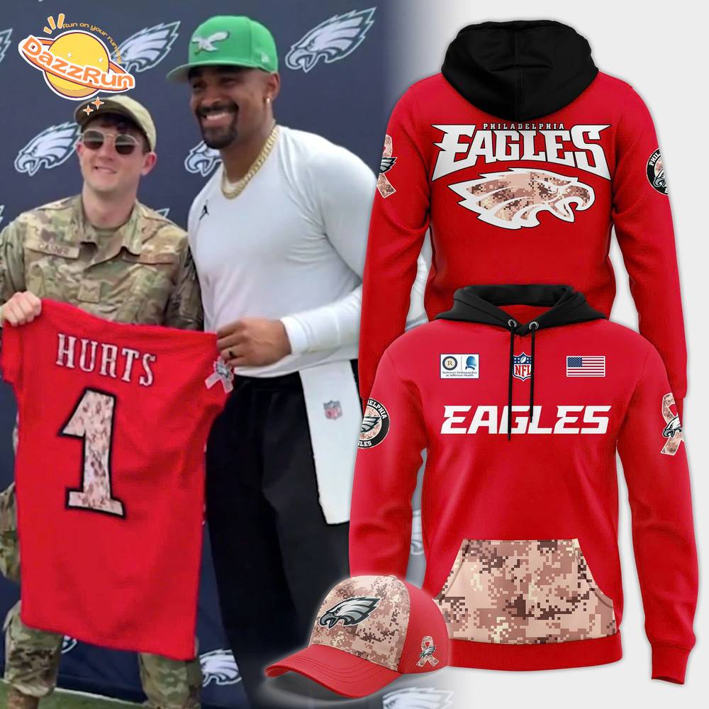 Men's Philadelphia Eagles 2025 Military Day Red Hoodie Men's Philadelphia Eagles 2025 Military Day Red Hoodie