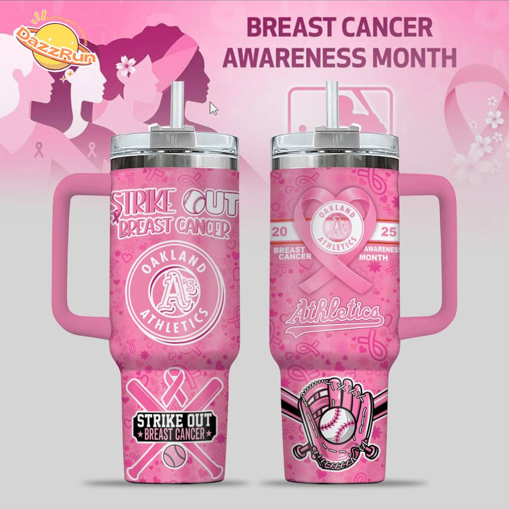 Oakland Athletics Breast Cancer Awareness Tumbler With Handle Oakland Athletics Breast Cancer Awareness Tumbler With Handle