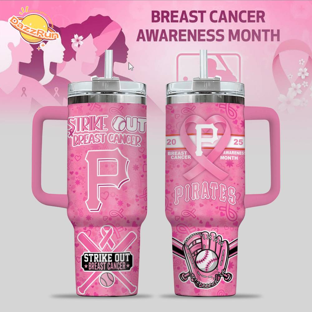 Pirates Breast Cancer Awareness Tumbler With Handle Pirates Breast Cancer Awareness Tumbler With Handle