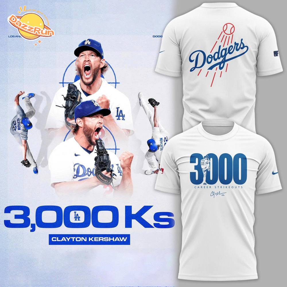 Special New Edition Clayton Kershaw’s 3,000th-Strikeout 2025 White Tshirt Special New Edition Clayton Kershaw’s 3,000th-Strikeout 2025 White Tshirt