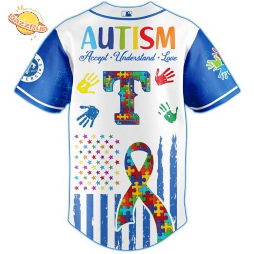 Dazzrun2FTexas Rangers Special Autism Awareness Month Limited Edition Jersey 3