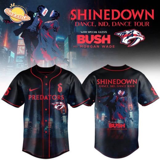 Nashville Predators x Shinedown DanceKidDance Tour Merch 2025 Black Jersey