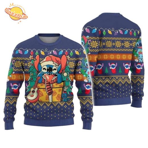 Stitch Santa With Guitar Xmas Gift Ugly Christmas Sweater
