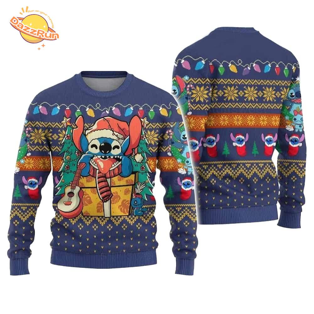 Stitch Santa With Guitar Xmas Gift Ugly Christmas Sweater Stitch Santa With Guitar Xmas Gift Ugly Christmas Sweater