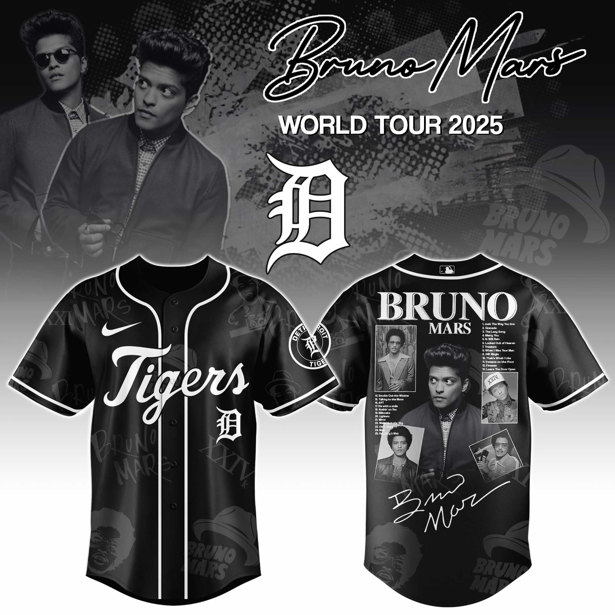 Detroit Tigers x Bruno Mars at Park MGM 2025 Jersey Editions Limited Detroit Tigers x Bruno Mars at Park MGM 2025 Jersey Editions Limited