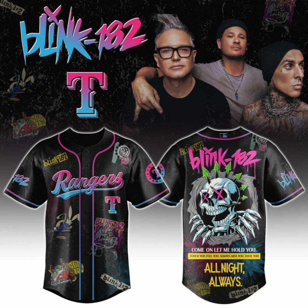 Blink-182 x Texas Rangers Baseball Jersey – Punk Rock Band Graphic Shirt