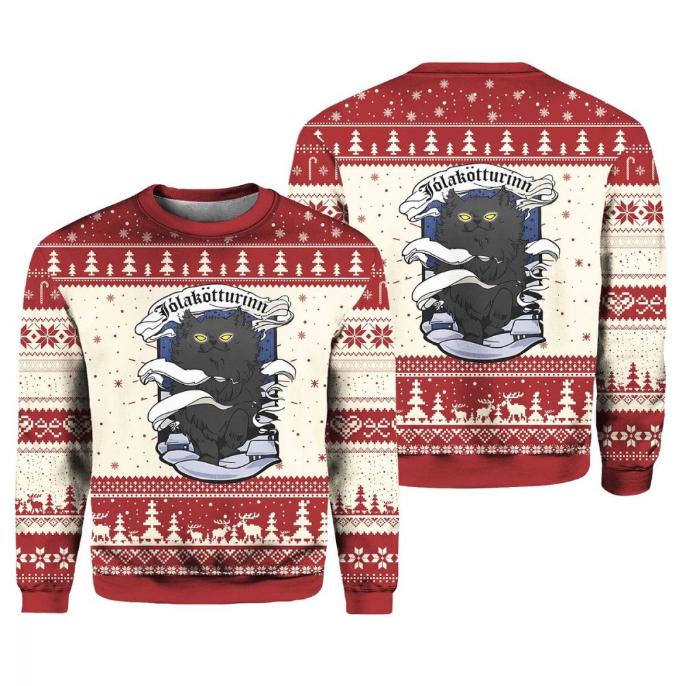 Icelandic Yule Cat Jólakötturinn Xmas Eve Ugly Christmas Sweater