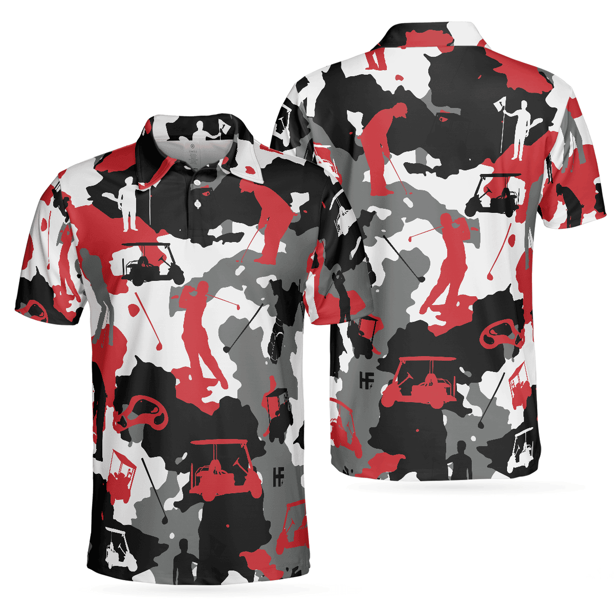 Red White Camouflage Golf Golfer Silhouette Camo Polo Shirt Red White Camouflage Golf Golfer Silhouette Camo Polo Shirt