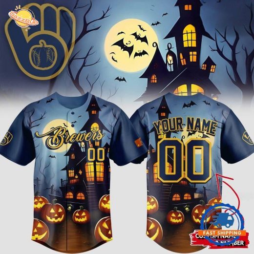 Milwaukee Brewers x Halloween Haunted Jersey-3D Baseball Jersey