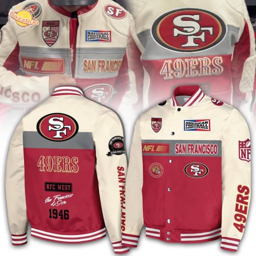 San Francisco 49ers 1946 NFC West Special Bomber Jacket – Eggshell-Red