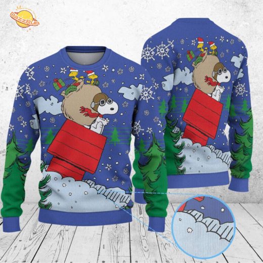 Snoopy & Woodstock In Red Baron Gear Christmas Knitted Sweater