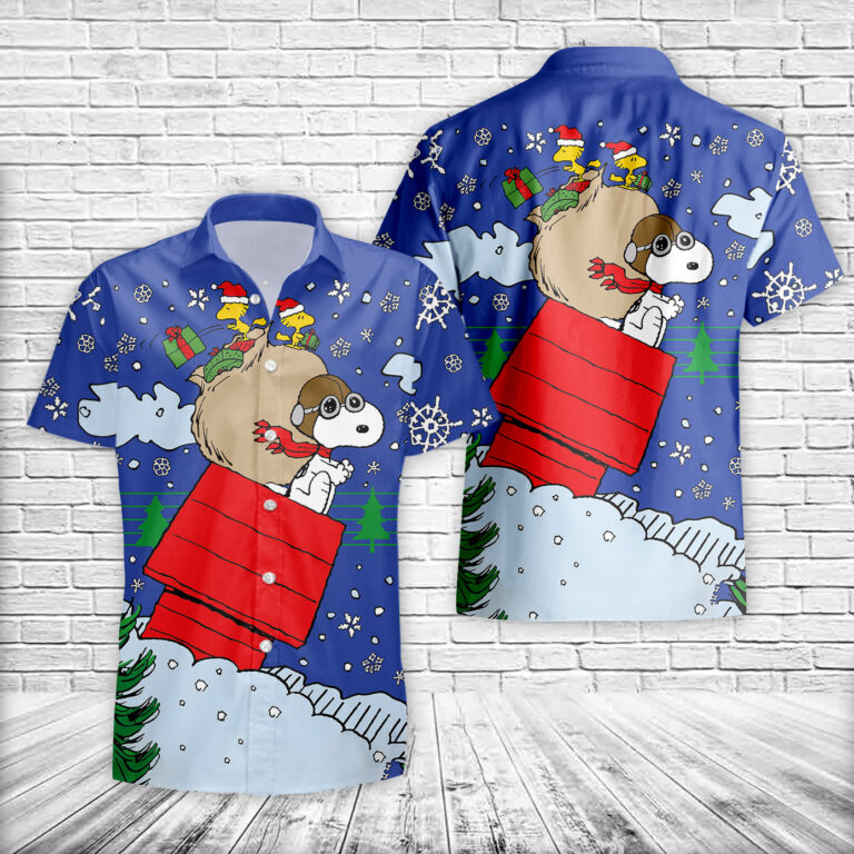 Snoopy And Woodstock In Red Baron Gear Christmas Hawaiian Shirt Snoopy And Woodstock In Red Baron Gear Christmas Hawaiian Shirt