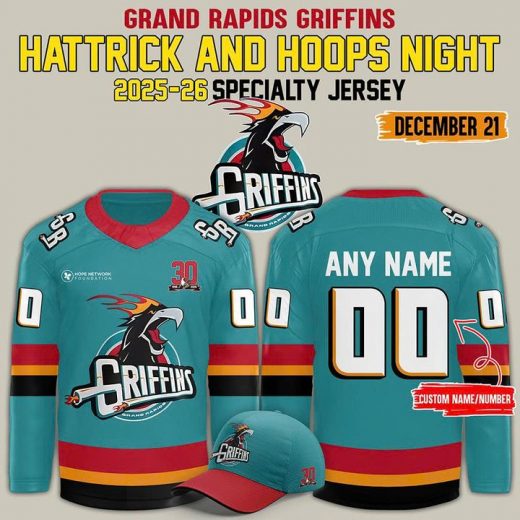 Limited Edition Grand Rapids Griffins Hattrick and Hoops Night Jersey