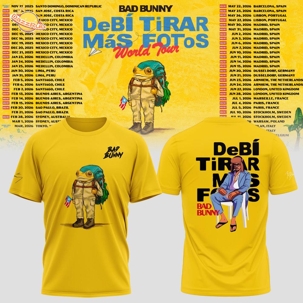 Bad Bunny – Debí Tirar Más Fotos World Tour Yellow Tee Bad Bunny – Debí Tirar Más Fotos World Tour Yellow Tee