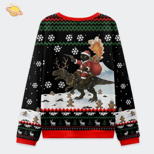 Cat Riding A Dinosaur Christmas Ugly Sweat
