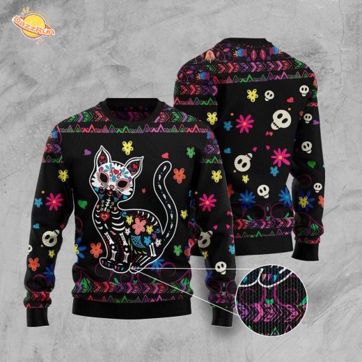 Cat Sugar Skull Ugly Christmas Sweater Cat Sugar Skull Ugly Christmas Sweater