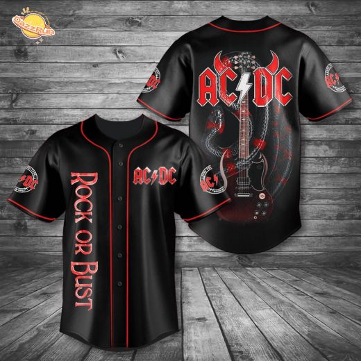 AC/DC Rock or Bust Baseball Jersey – Classic Rock Band Jersey Shirt for Fans