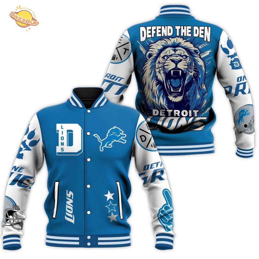 Detroit Lions Football Team Baseball Jacket, Defend The Den Lions Jacket Detroit Lions Football Team Baseball Jacket, Defend The Den Lions Jacket