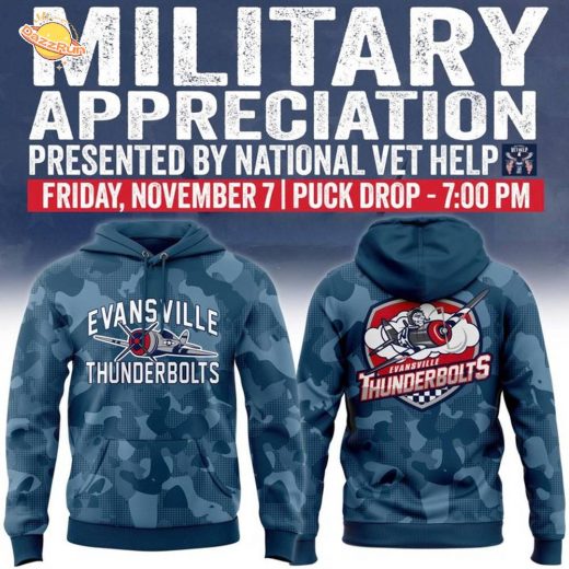 Evansville Thunderbolts ”Military Night ” Hoodie 2025 Evansville Thunderbolts ”Military Night ” Hoodie 2025