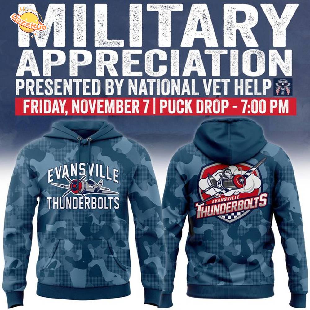Evansville Thunderbolts ''Military Night '' Hoodie 2025 Evansville Thunderbolts ''Military Night '' Hoodie 2025