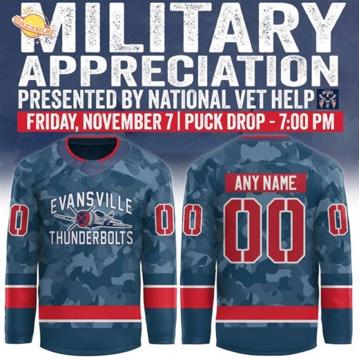 Evansville Thunderbolts ”Military Night ” Jersey 2025 Evansville Thunderbolts ”Military Night ” Jersey 2025