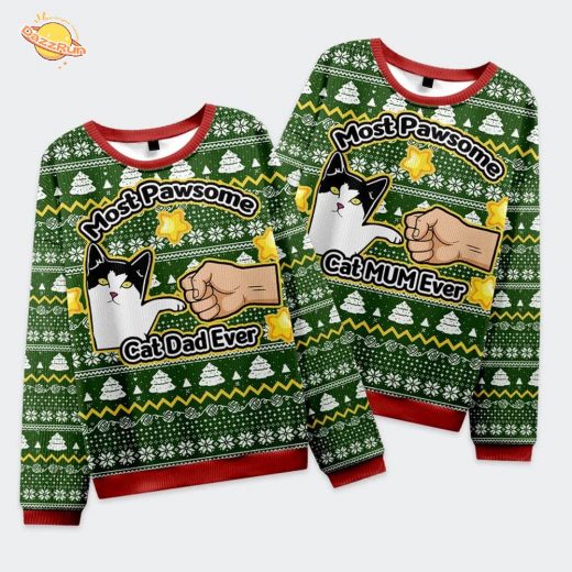Funny Cat Mom And Dad Christmas Ugly Sweat