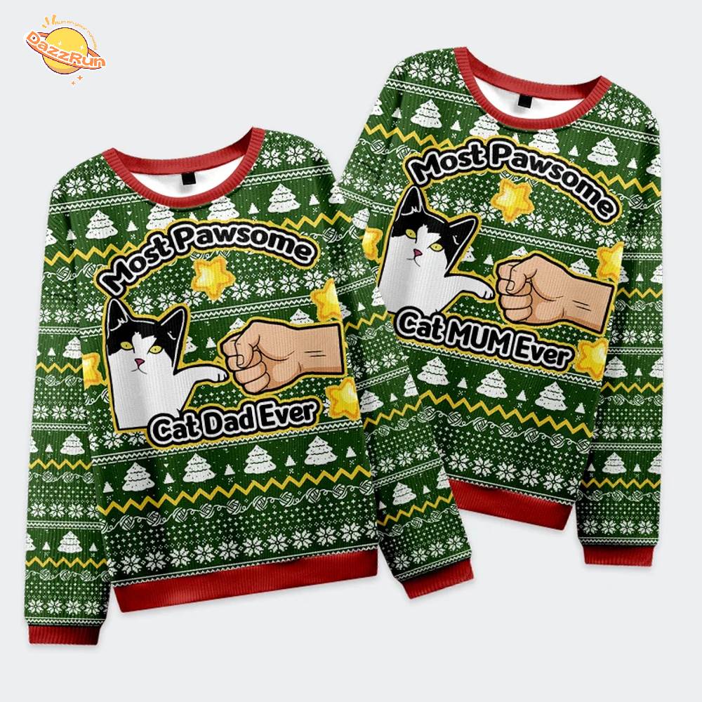 Funny Cat Mom And Dad Christmas Ugly Sweat Funny Cat Mom And Dad Christmas Ugly Sweat